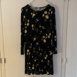 Old Navy Black Dress with Yellow Floral Pattern